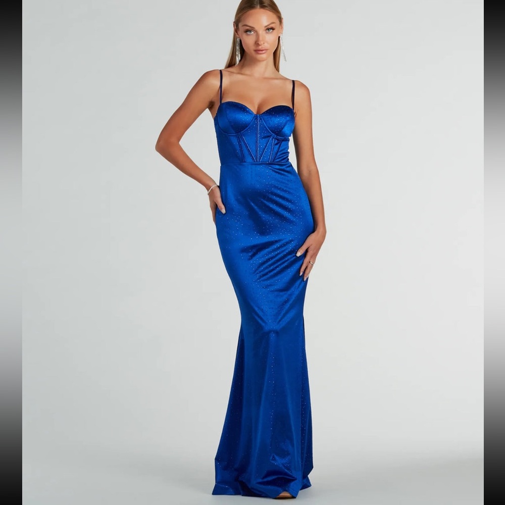 Windsor Jaiden Bustier Rhinestone Satin Formal Dresss